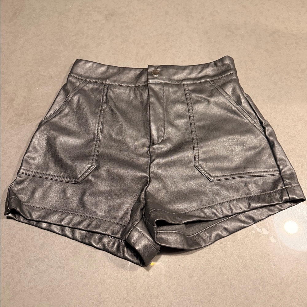 Women's Black Leather Shorts